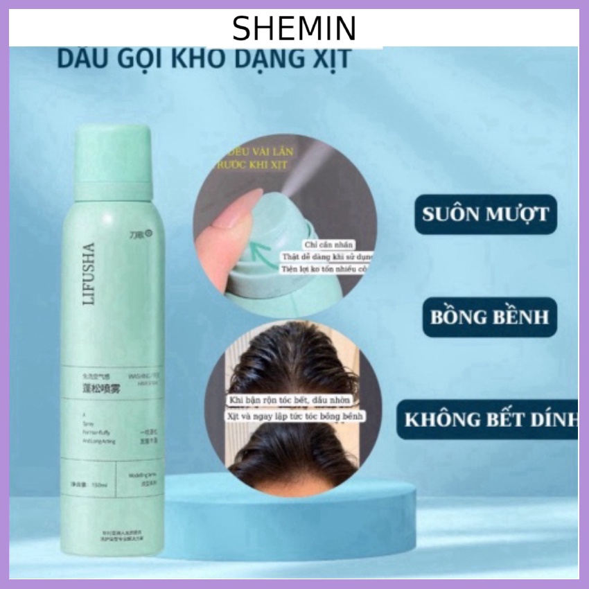 Dầu gội khô dạng xịt Spes giúp tóc bồng bềnh không bết dính, dầu gội đầu khô nữ phồng tóc nội địa trung SHEMIN