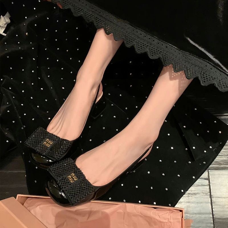 Xăng đan MinMin nữ mũi kín gót vuông cao đính nư phong cách retro Pháp cá tính G16