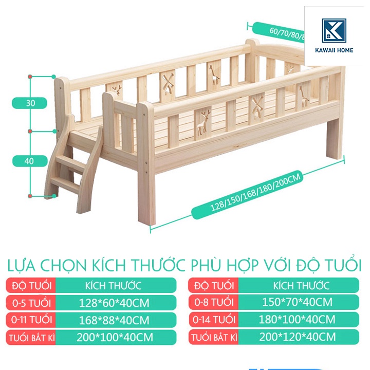 Giường ngủ cho bé quây 4 mặt có cầu thang 150*70*40
