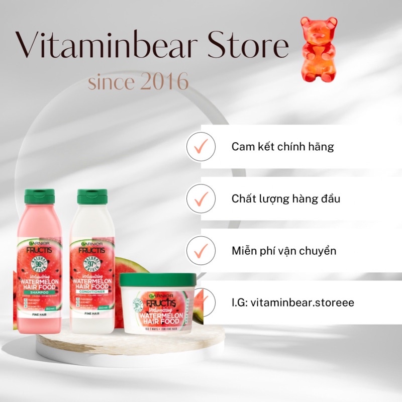 Bộ Gội Xả Dưa Hấu + Ủ Dành Cho Tóc Mỏng, Tóc Rụng Garnier Watermelon Hair Food