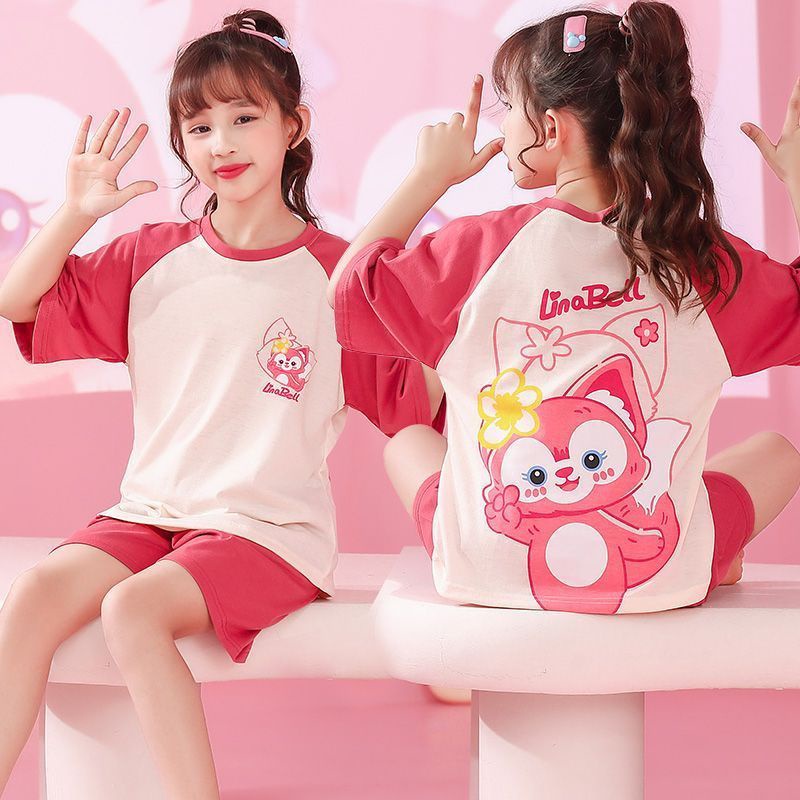 Gấu dâu Bộ đồ ngủ trẻ em mùa hè ngắn tay hoạt hình mặc nhà