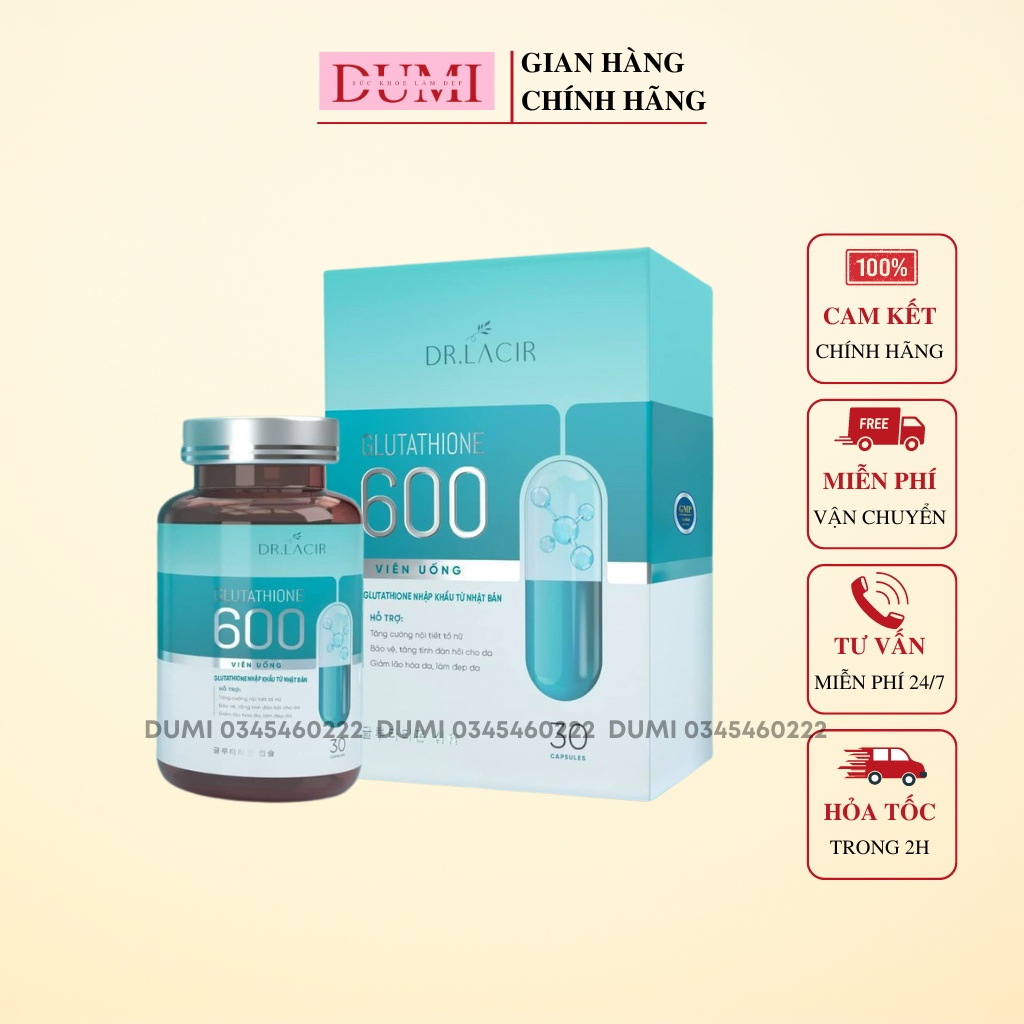 Viên Uống Trắng Da Gluthatione 600 Chính Hãng DUMI STORE Giúp Mờ Nám Giảm Nếp Nhăn