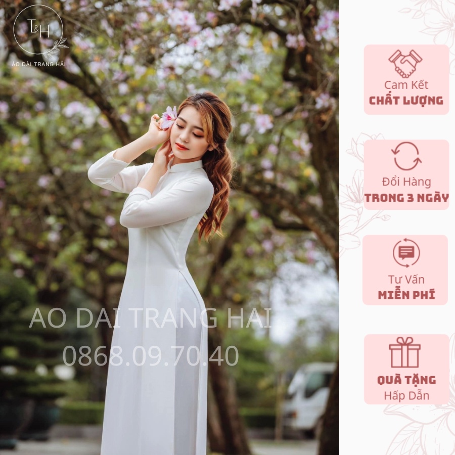 Áo dài trắng học sinh 4 tà chifon cổ truyền thống-Trang Hải