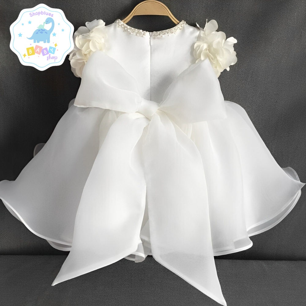 Váy trẻ em SHOPBLUES voan trắng tay bông đính ngọc cho bé gái từ 0-12 tuổi