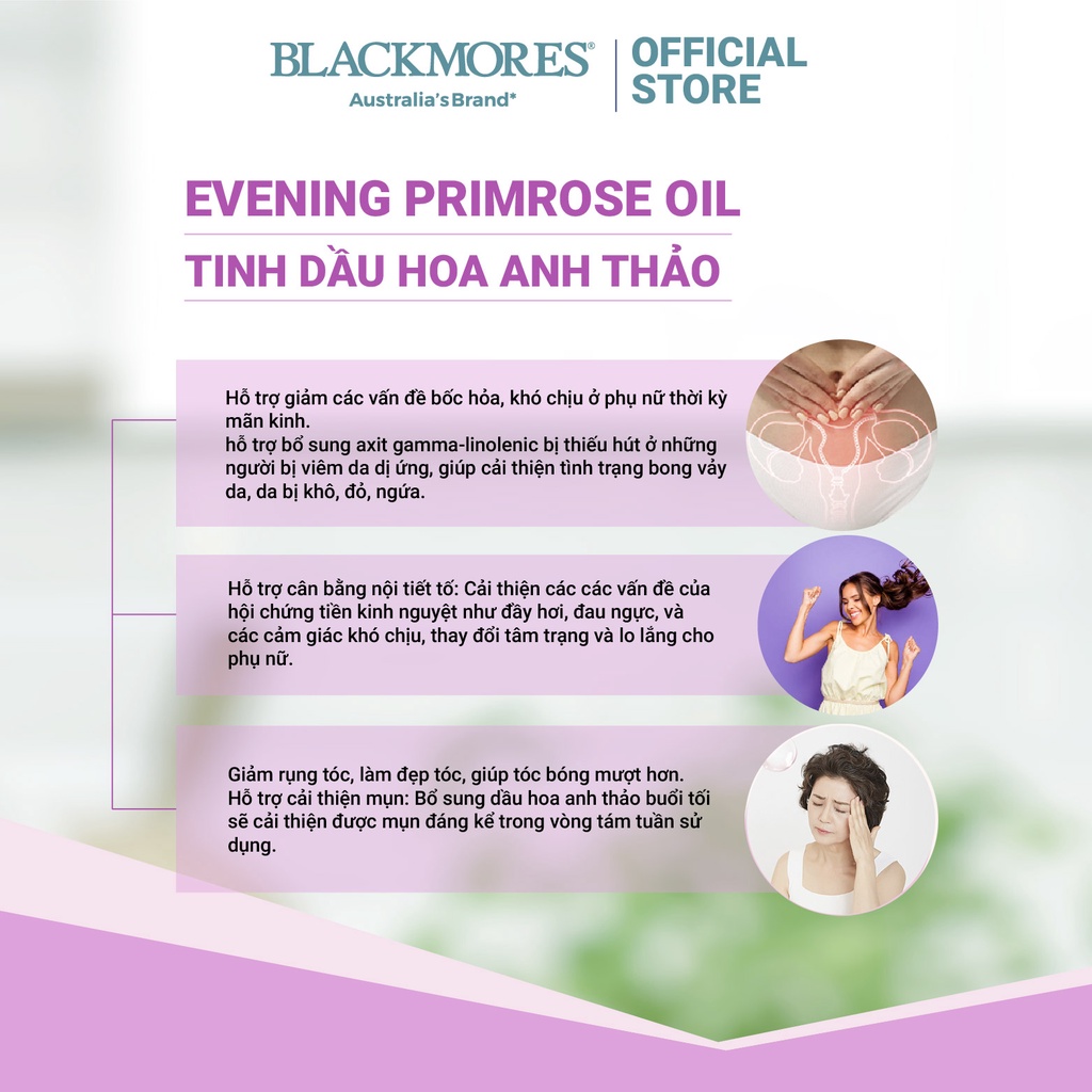 Tinh dầu hoa anh thảo Blackmores Evening Primrose Oil 125 viên điều hòa nội tiết tố giúp đẹp da tóc