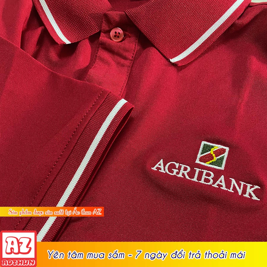 Áo thun polo nam nữ màu đỏ đô viền trắng thêu logo đồng phục ngân hàng agribank AT37