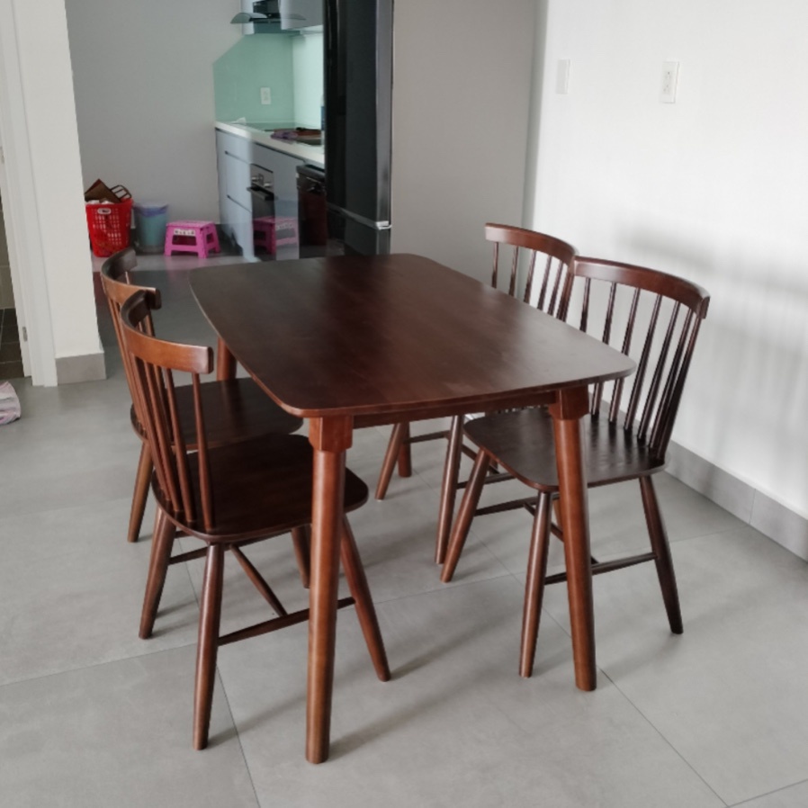 Bộ bàn ăn cơm 4-6 ghế gỗ nâu - bảo hành chính hãng 12 tháng