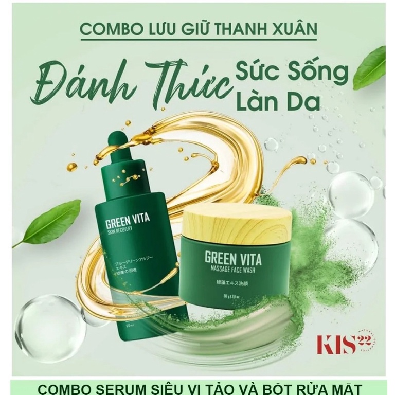 Combo Tái Tạo Da Siêu Vi Tảo Và Bột Rửa Mặt Kiss22 Green ViTa