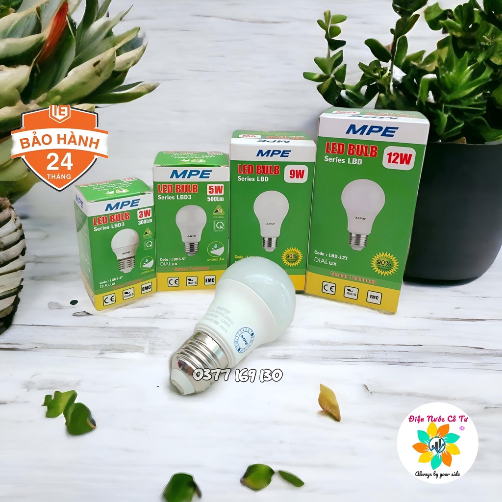 Bóng đèn LED BULB cao cấp MPE 3w 5w 9w 12w bảo hành 24 tháng