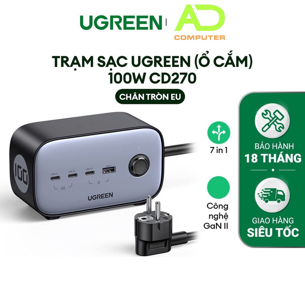 Trạm sạc (ổ cắm) 100W USB C DigiNest Pro|GaN II||7 in 1| UGREEN CD270