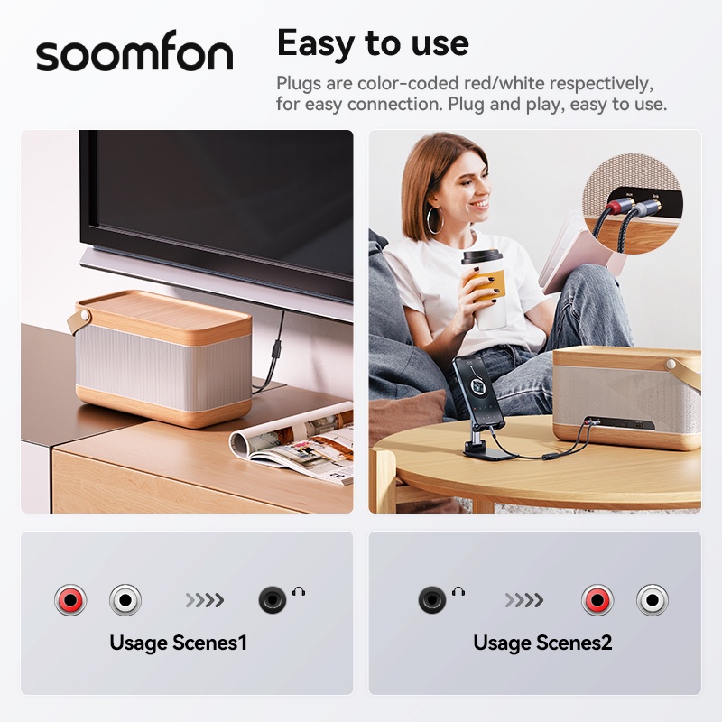 Cáp Chuyển Đổi Âm Thanh SOOMFON 3.5mm Sang RCA 24K Mạ Vàng Cho Điện Thoại / Máy Tính TV