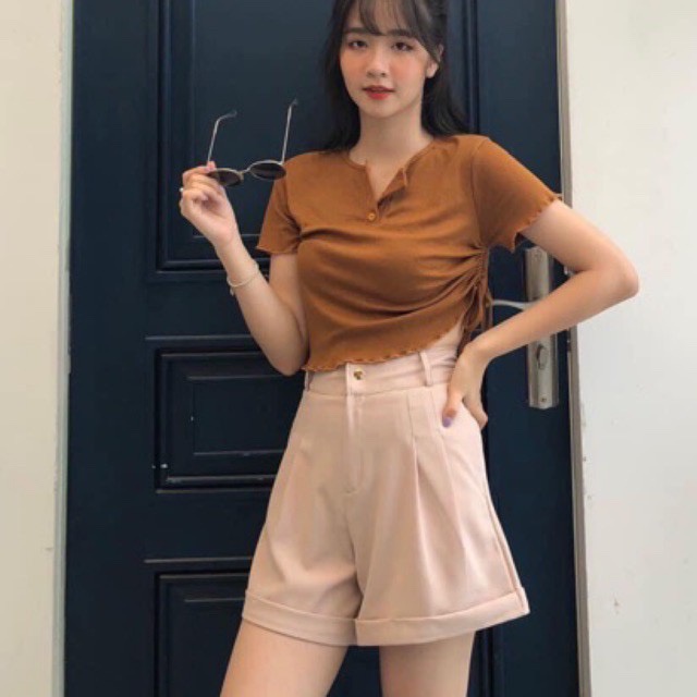 Quần short đùi nữ gập gấu chất tuyết mưa mặc phong cách cho mùa hè | BigBuy360 - bigbuy360.vn