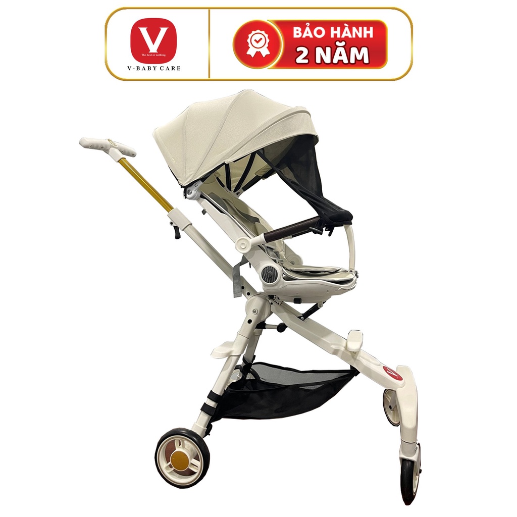 Xe đẩy 2 chiều gấp gọn cao cấp V-BABY IX8 - ngã lưng 2 chiều, 3 cấp độ ghế xoay 360 độ