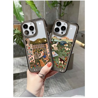 SẴN CHO IPHONE 14 - Ốp lưng cho iphone - Ốp lưng meca không ố, in hình vintage, viền đen vuông