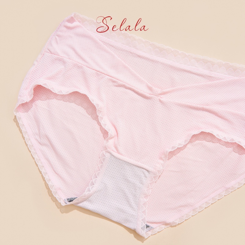 Quần Lót Mẹ Bầu Selala Cạp Chéo Ôm Trọn Vòng 3 Thiết Kế Lỗ Thông Hơi Viền Ren Mềm Mại QB03