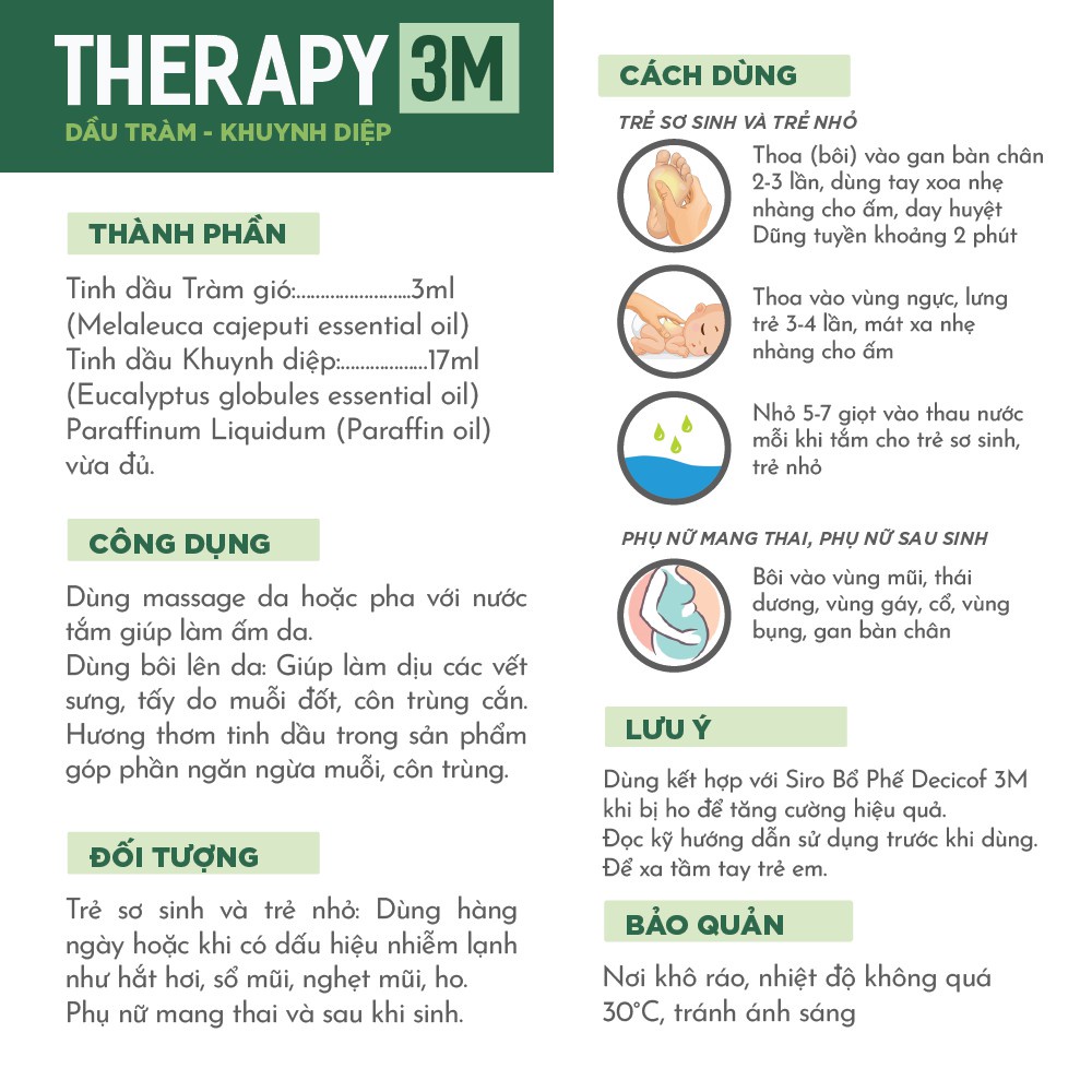 Tinh Dầu Tràm Khuynh Diệp THERAPY 3M Giúp Làm Ấm, Phòng Cảm Lạnh Lọ 30ml