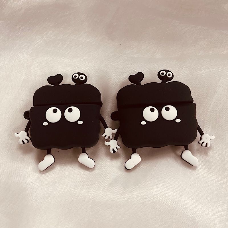 Vỏ Bảo Vệ Hộp Sạc Tai Nghe Airpod 1 2 3 pro pro 2 Bằng Silicon Mềm Hình Bù Nhìn 3D Màu Đen Dễ Thương