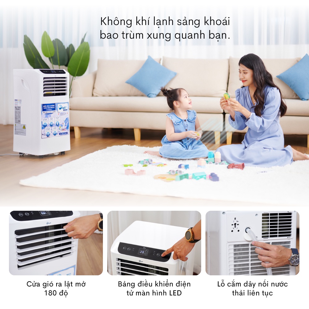 [Hỏa tốc] Máy lạnh di động nhập khẩu FUJIE Công suất 10000 - 14000BTU - Công nghệ Nhật Bản - Bảo hành điện tử