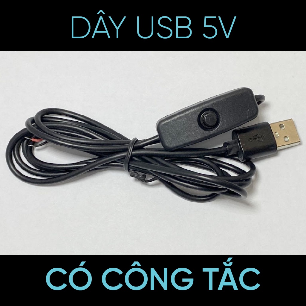 Dây nguồn USB có công tắc dài 1m, dùng làm nguồn đèn led cho trang trí, decor, làm quà lưu niệm, ảnh mica