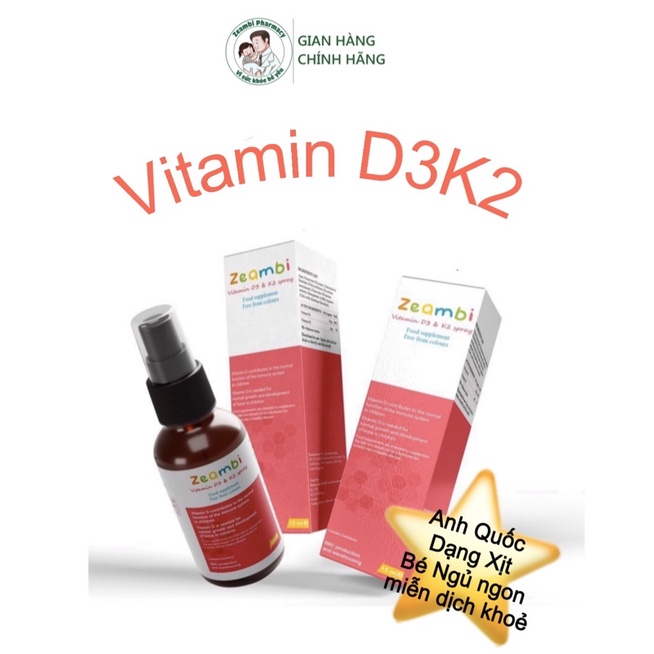 Vitamin D3K2 Zeambi dạng xịt nhập khẩu Anh Quốc 15ml ~ 110 xịt