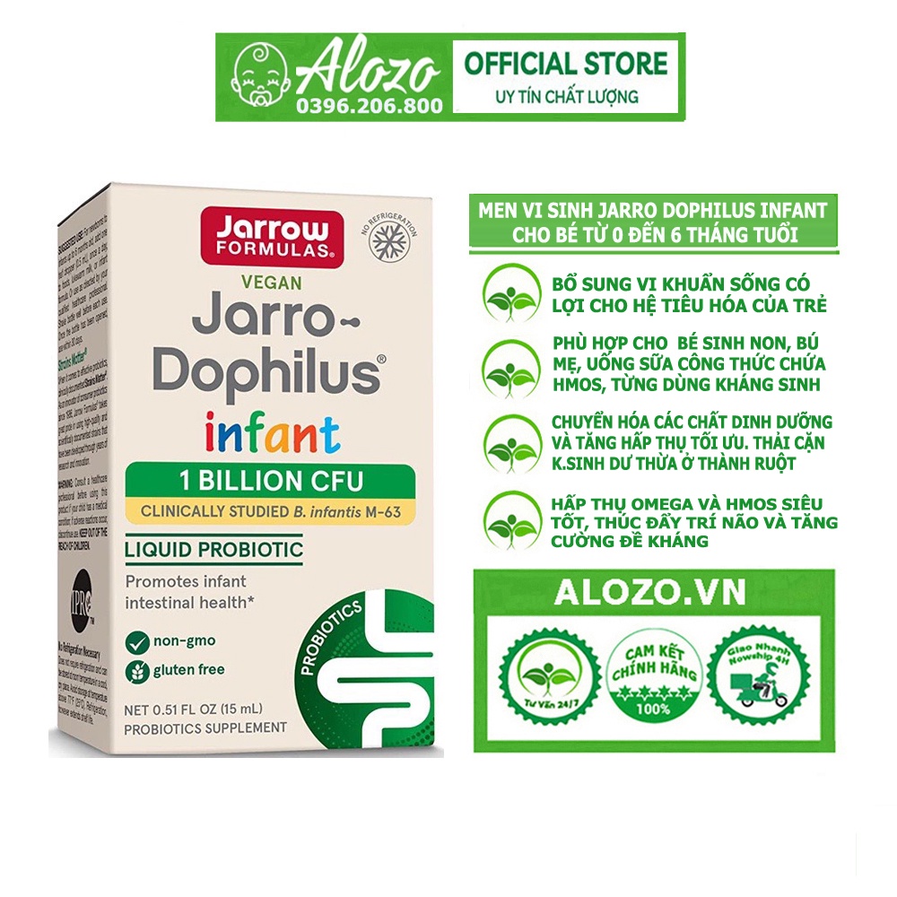 Men đẩy đờm Jarro Dophilus Infant Mỹ hỗ trợ tiêu hóa, tăng miễn dịch cho trẻ từ 0-6 tháng tuổi mẫu mới 2021