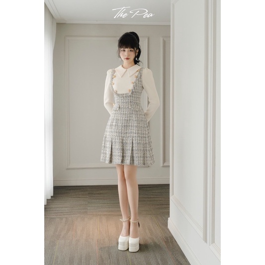 ELEN DRESS by Thepeavn - Đầm dạ tweed phối dạ tex đuôi xếp li