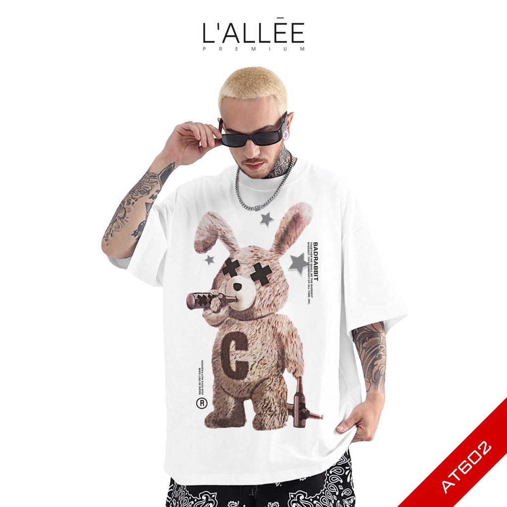 Áo thun Nam unisex LALLEE họa tiết Rabit chất liệu Cotton mềm mại, áo phông tay lỡ dáng đứng, dày dặn, thoáng mát AT602