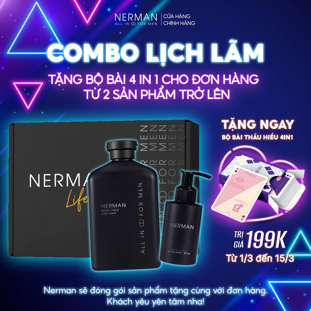  Combo lịch lãm Nerman - Sữa tắm gội hương nước hoa cao cấp 350ml & Gel vệ sinh nam 100ml