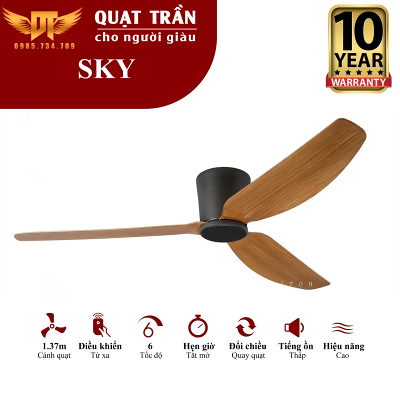 Quạt trần mr vũ mã sky dành cho trần thấp, quạt trần cho người giàu mẫu quạt 3 cánh đơn giản có 3 màu DHQ