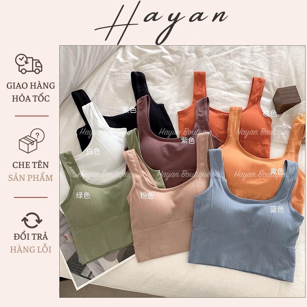 HT058 Áo Bra đơn giản len tăm không GỌNG kèm ĐỆM LÓT, áo lót ngực croptop thể thao HT058