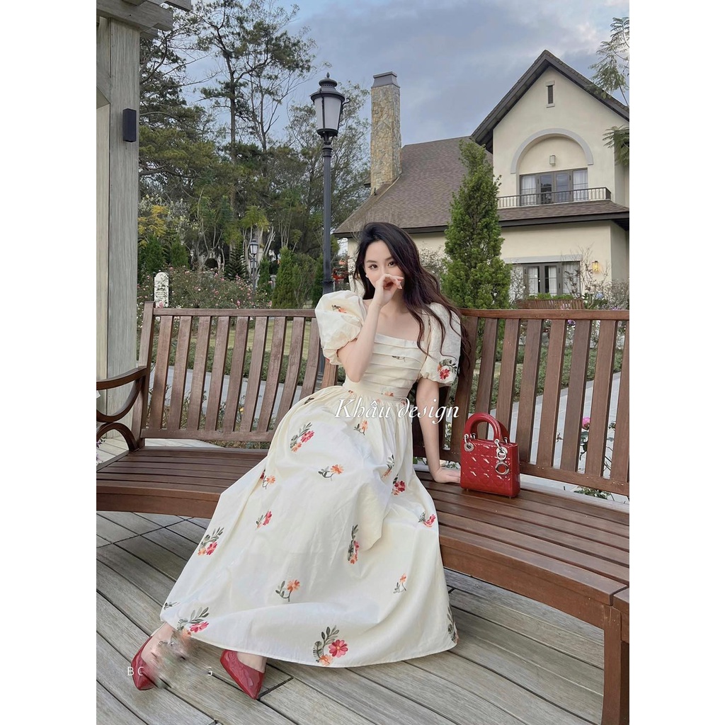 Đầm công chúa họa tiết hoa tay bồng đáng yêu - GLADY DRESS