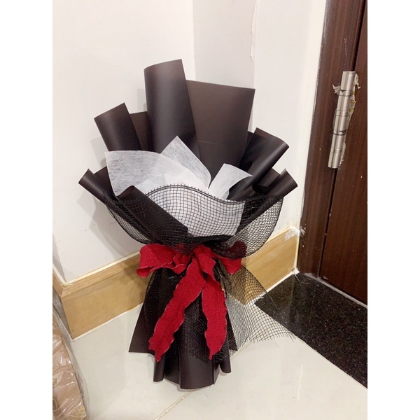 Cốt hoa 1 bông gói giấy đen mix lưới đen