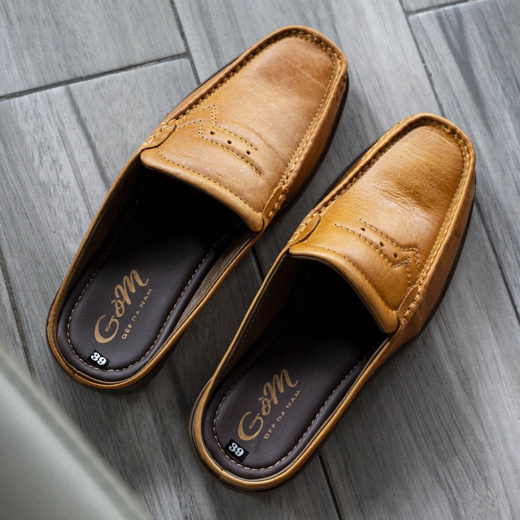 Giày lười nam da bò thật , hàng khâu thật , thoáng khí , 2 màu đen và bò