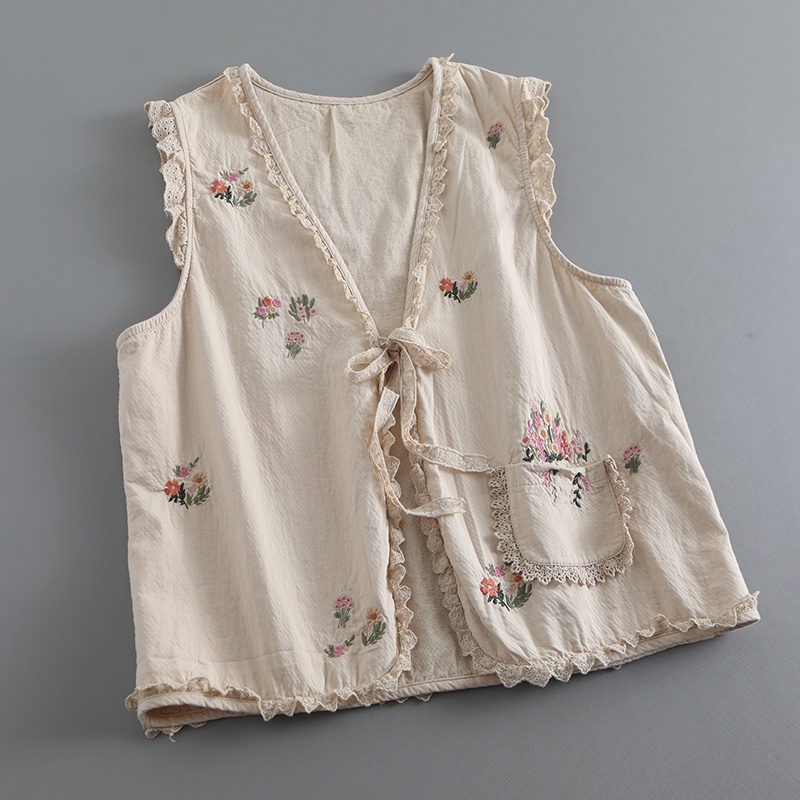 Áo gile vintage thêu hoa phong cách morigirl