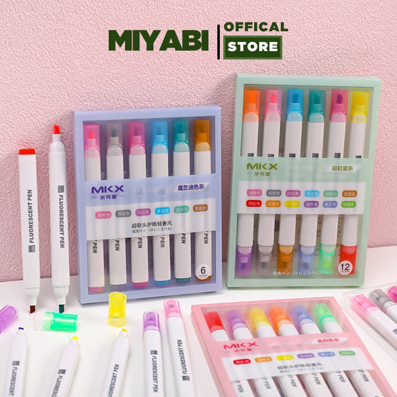 Set bút highlight dấu dòng - SET 6 cái / 12 màu - set bút dạ quang nhiều màu - bút đánh dấu cute - MIYABI STORE