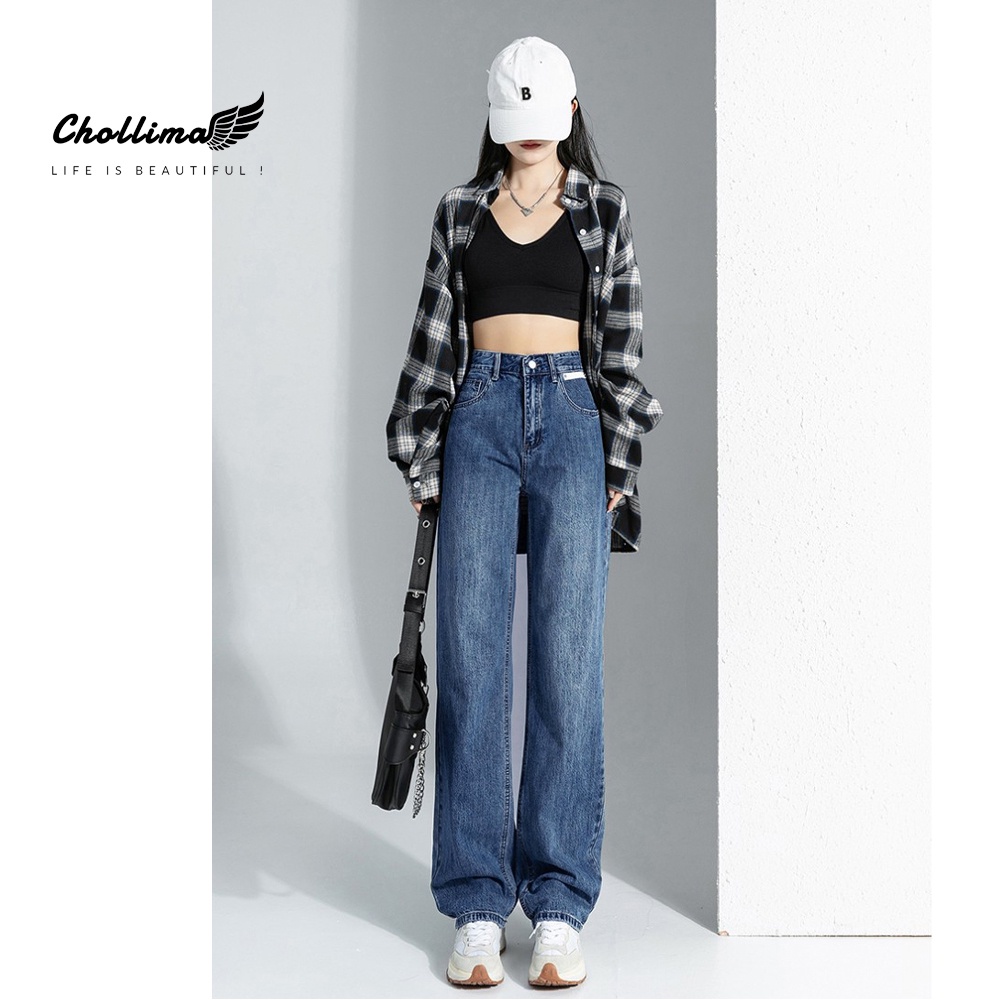 Quần jeans nữ Chollima ống rộng SIMPLE JEAN hoạ tiết da trắng cá tính QD258 ulzzang phong cách hàn quốc | BigBuy360 - bigbuy360.vn