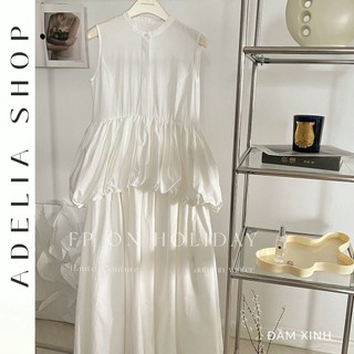 「ADELIA」Đầm Trắng DH65 Tiểu Thư Dài Dự Tiệc Chất Voan Mịn, Đầm Dài Trắng Công Chúa Hàng Loại 1