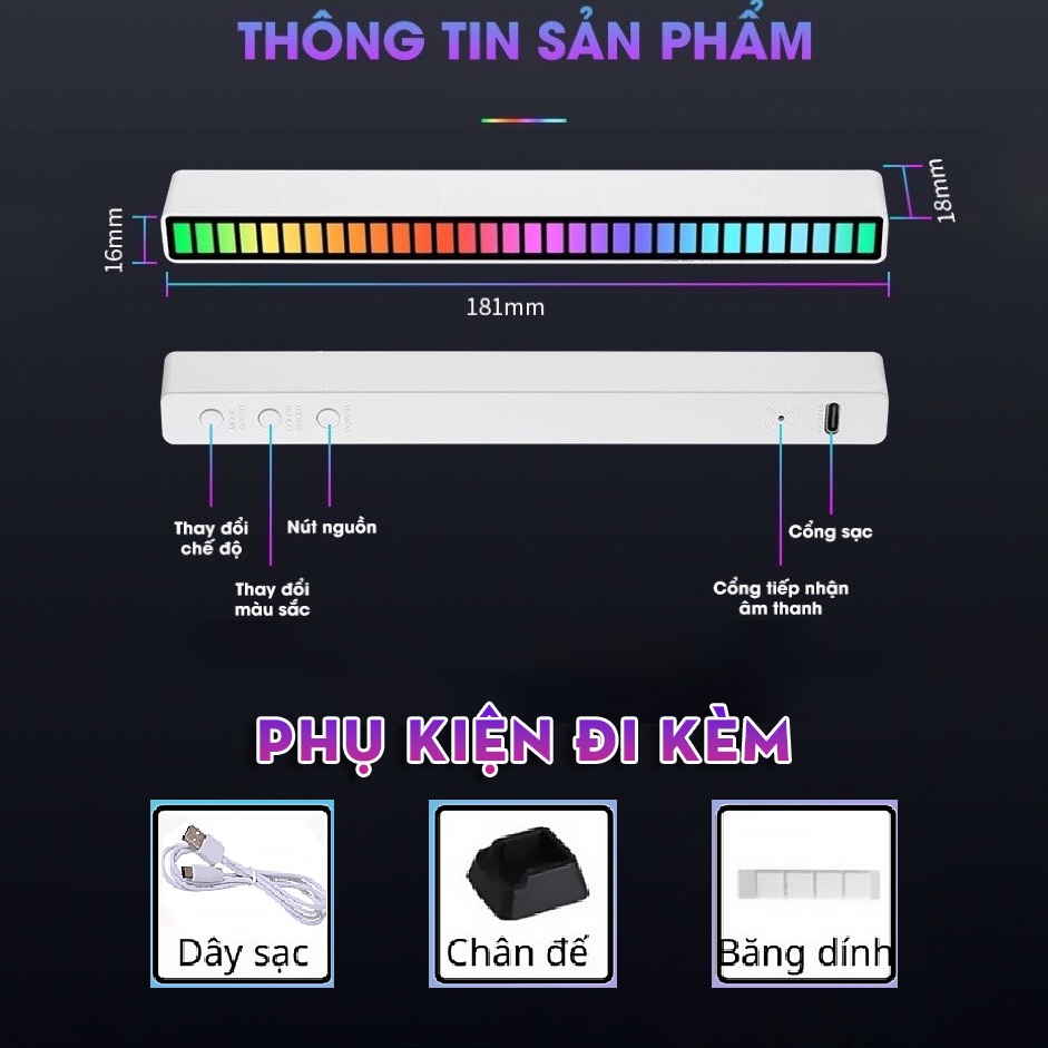 Thanh LED RGB nháy theo nhạc tiktok RGB 32 đèn HOẢ TỐC 1H
