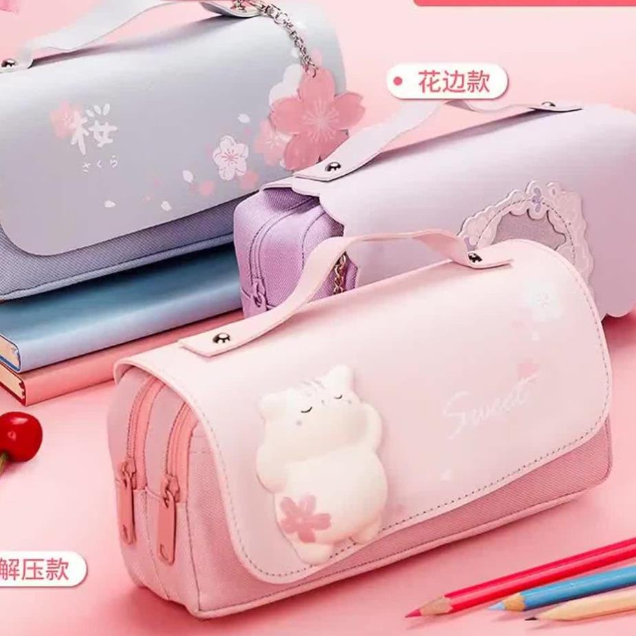 Túi đựng bút 2 ngăn cỡ lớn hình mèo 3d dễ thương