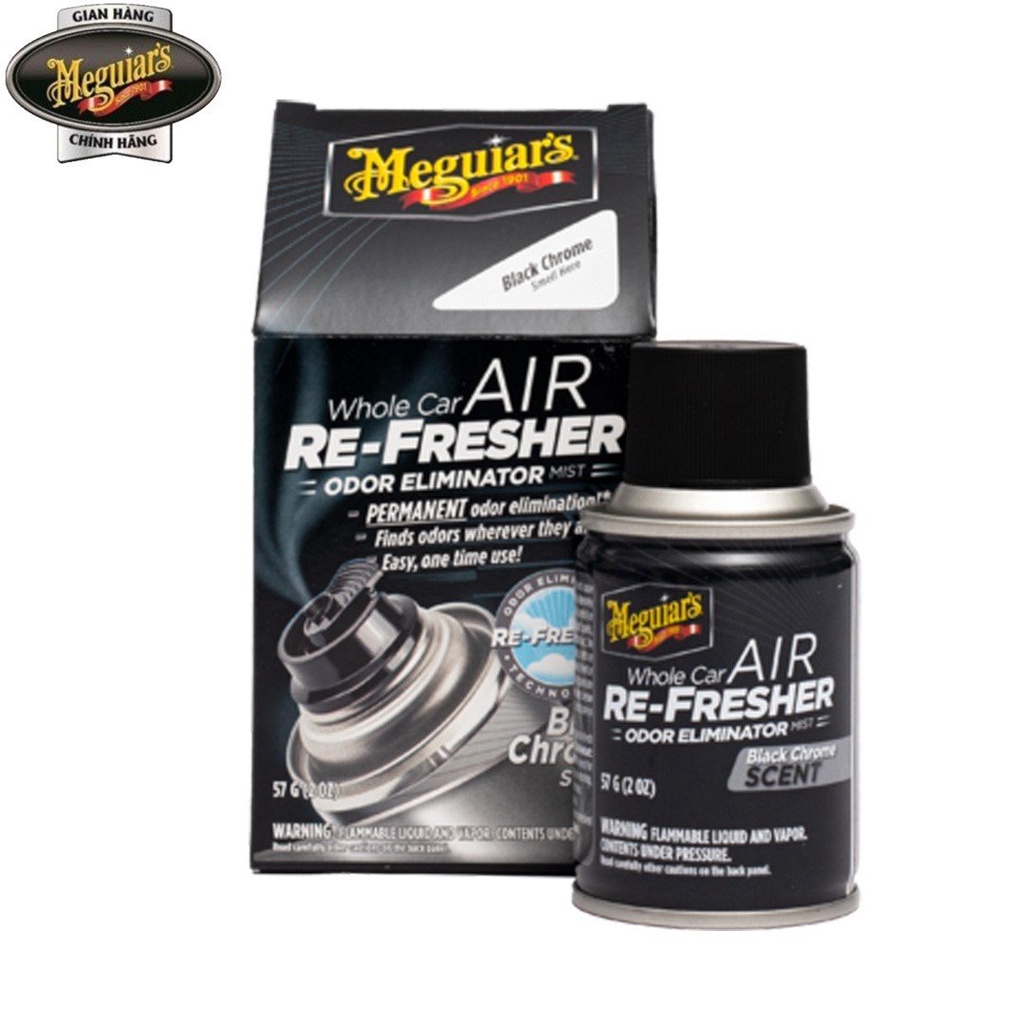 Meguiar's Xịt khử mùi, diệt khuẩn nội thất xe hơi Mùi hương nam tính - Air Refesher - Black Chrome Scent - G181302, 57 g