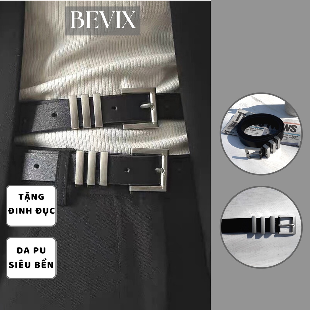 Thắt lưng dây nịt nam nữ MECY BEVIX da PU bản nhỏ mặt kim loại phong cách Hàn Quốc - Thắt Lưng MECY