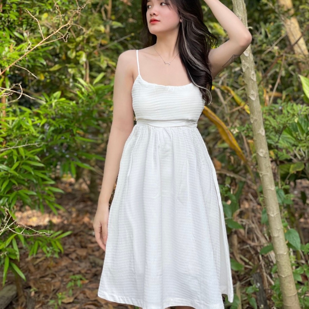 Váy 2 dây dáng dài , đầm babydoll 2 dây , đầm cột nơ lưng chất xốp mềm , đứng form hàng cao cấp PLĐ19