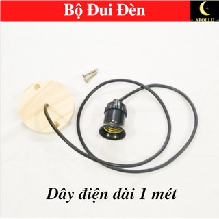 Bộ dây treo đèn thả trần trang trí đế gỗ đuôi đèn e27 dây dài một mét