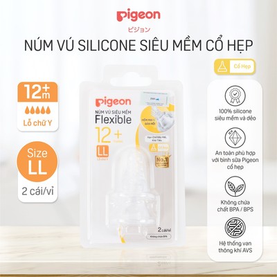 Núm ti Pigeon cổ hẹp siêu mềm chống đầy hơi sặc sữa cho bình sữa chính hãng núm ty cho bé - size LL