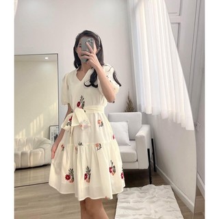váy thô hoa kèm đai 2 lớp