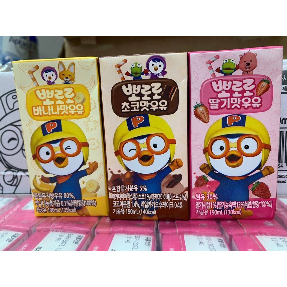 [Chính hãng] Sữa nước PORORO Hàn Quốc 190ml Dâu Socola Chuối