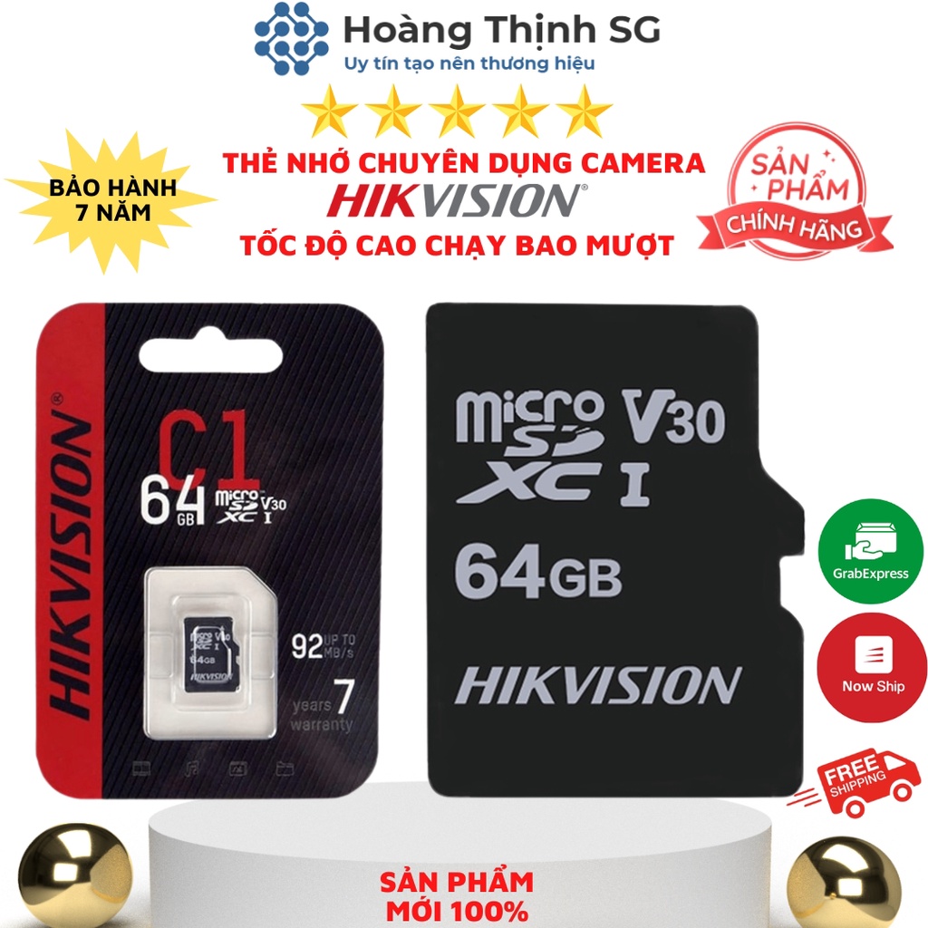 Thẻ nhớ 32GB 64GB microSD Hikvision tốc độ 92MB/S class 10, thẻ nhớ 64GB microSD cho camera - Hàng chính hãng