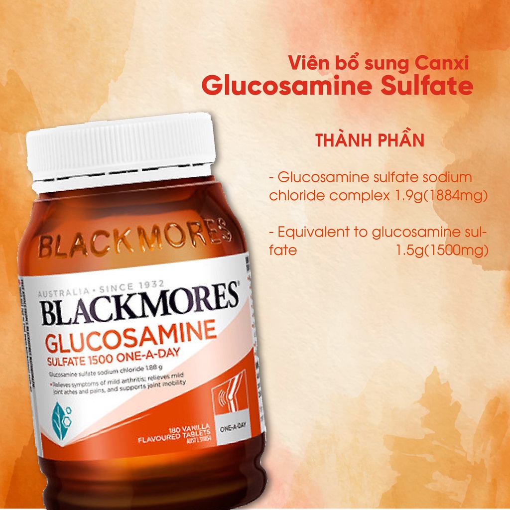 Viên uống bổ xương khớp Glucosamine 1500mg Blackmores của Úc, giảm đau xương khớp hộp 180 viên