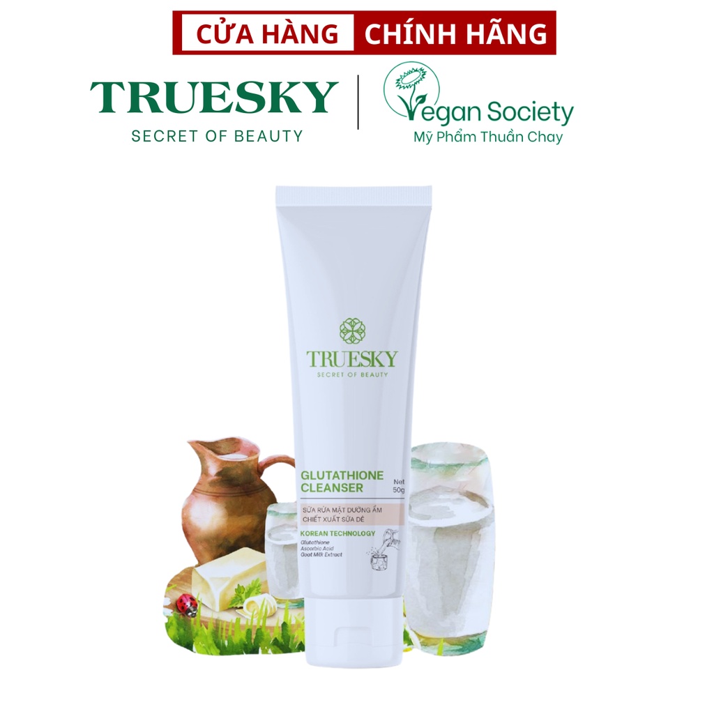 Sữa rửa mặt sáng da và dưỡng ẩm Truesky Glutathione Cleanser chiết xuất sữa dê 50g - Truesky Việt Nam