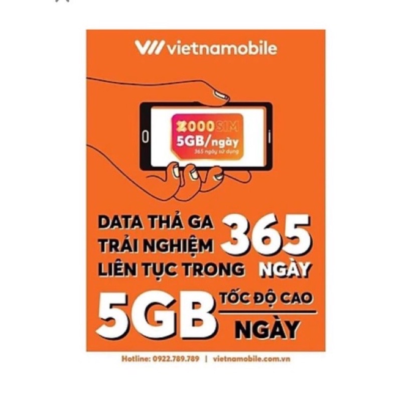 Siêu Sim Vào Mạng 1 Năm VietNamobile .5Gb tốc độ cao/Ngày x365 ngày